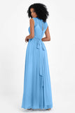 Illusion scoop neckline Chiffon bridesmaid dresses women's formal evening dress gowns
