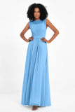 Illusion scoop neckline Chiffon bridesmaid dresses women's formal evening dress gowns