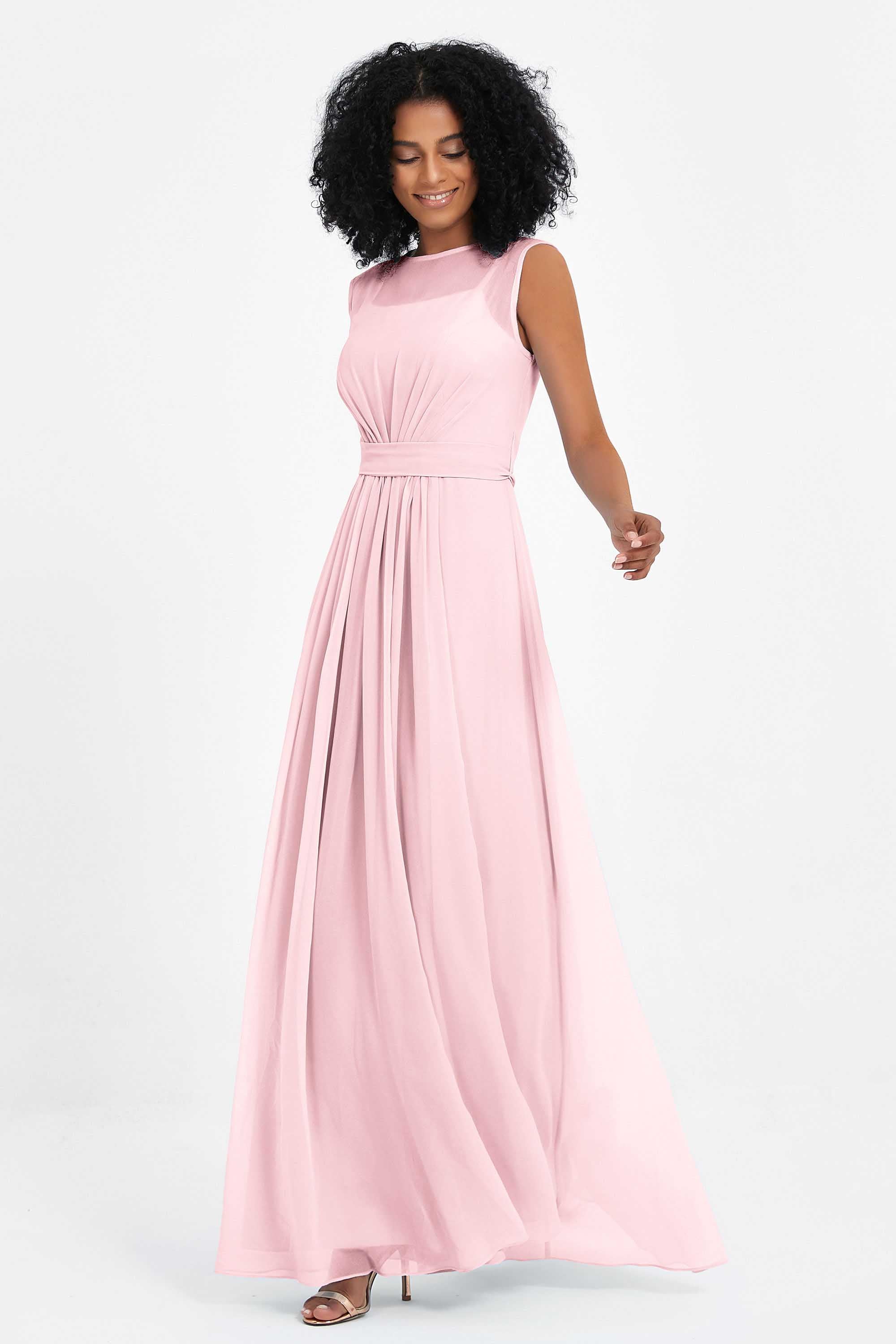 Illusion scoop neckline Chiffon bridesmaid dresses women's formal evening dress gowns