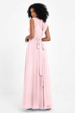 Illusion scoop neckline Chiffon bridesmaid dresses women's formal evening dress gowns