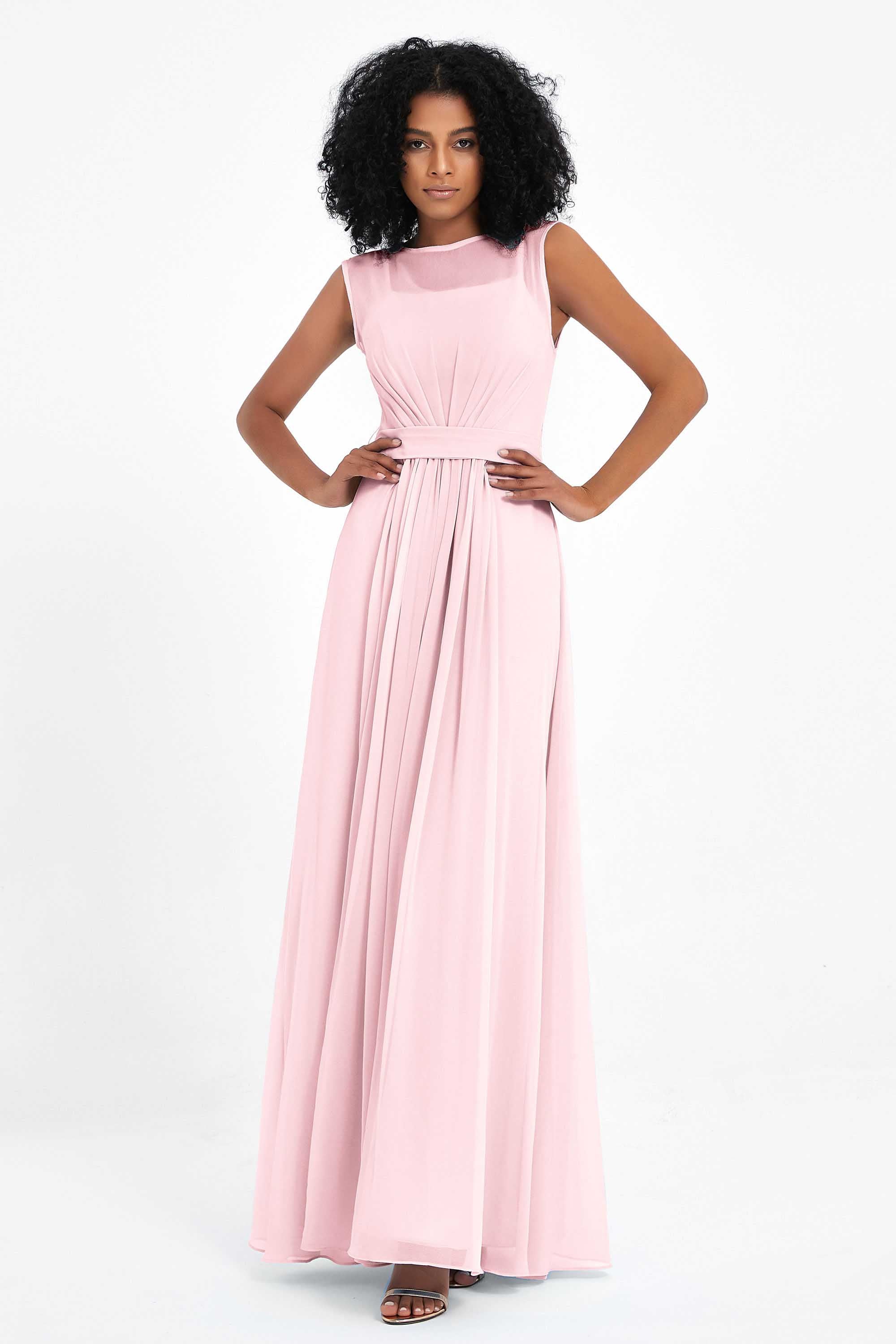 Illusion scoop neckline Chiffon bridesmaid dresses women's formal evening dress gowns