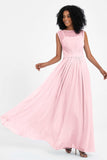 Illusion scoop neckline Chiffon bridesmaid dresses women's formal evening dress gowns