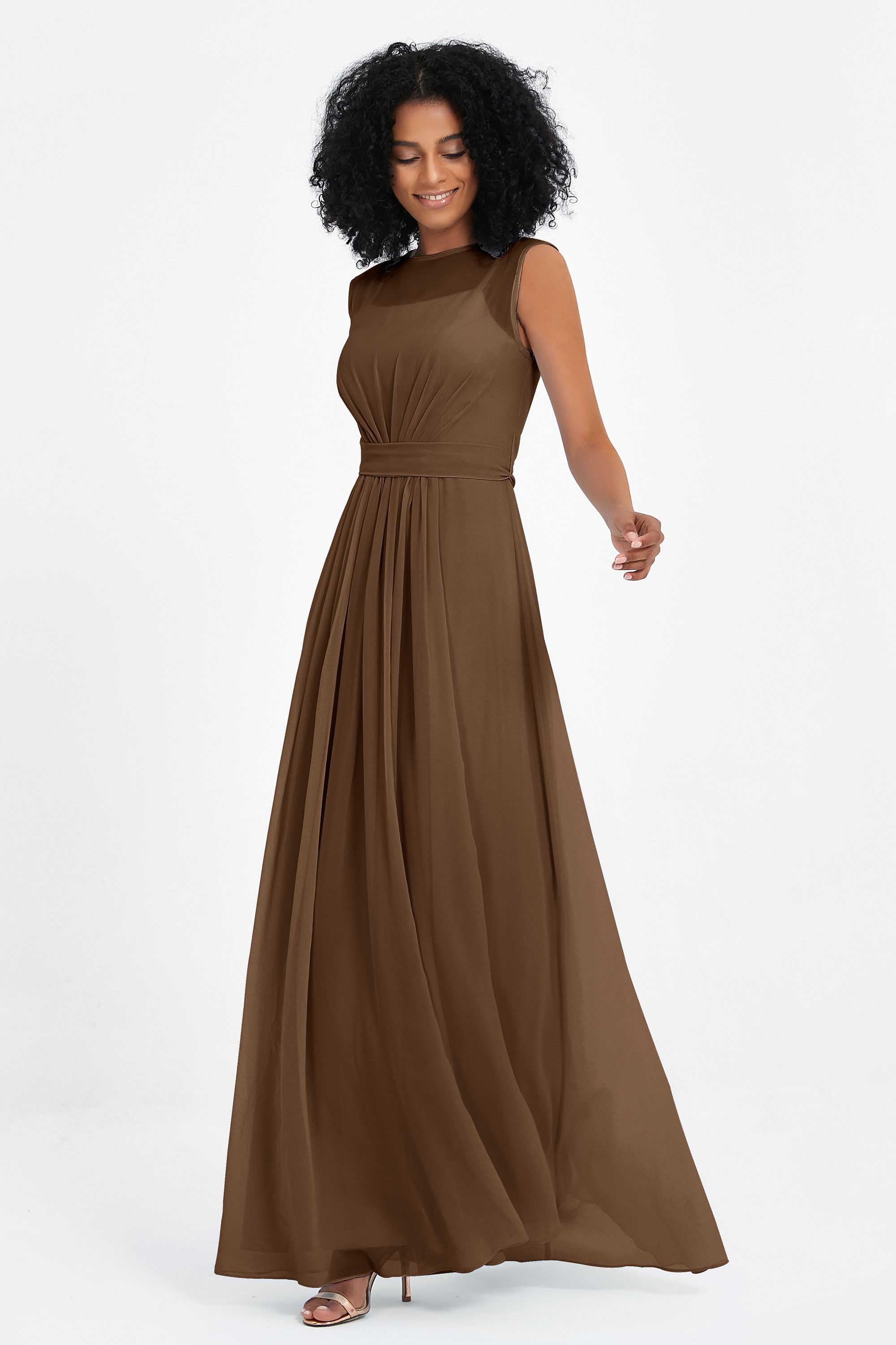 Illusion scoop neckline Chiffon bridesmaid dresses women's formal evening dress gowns