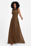 Illusion scoop neckline Chiffon bridesmaid dresses women's formal evening dress gowns