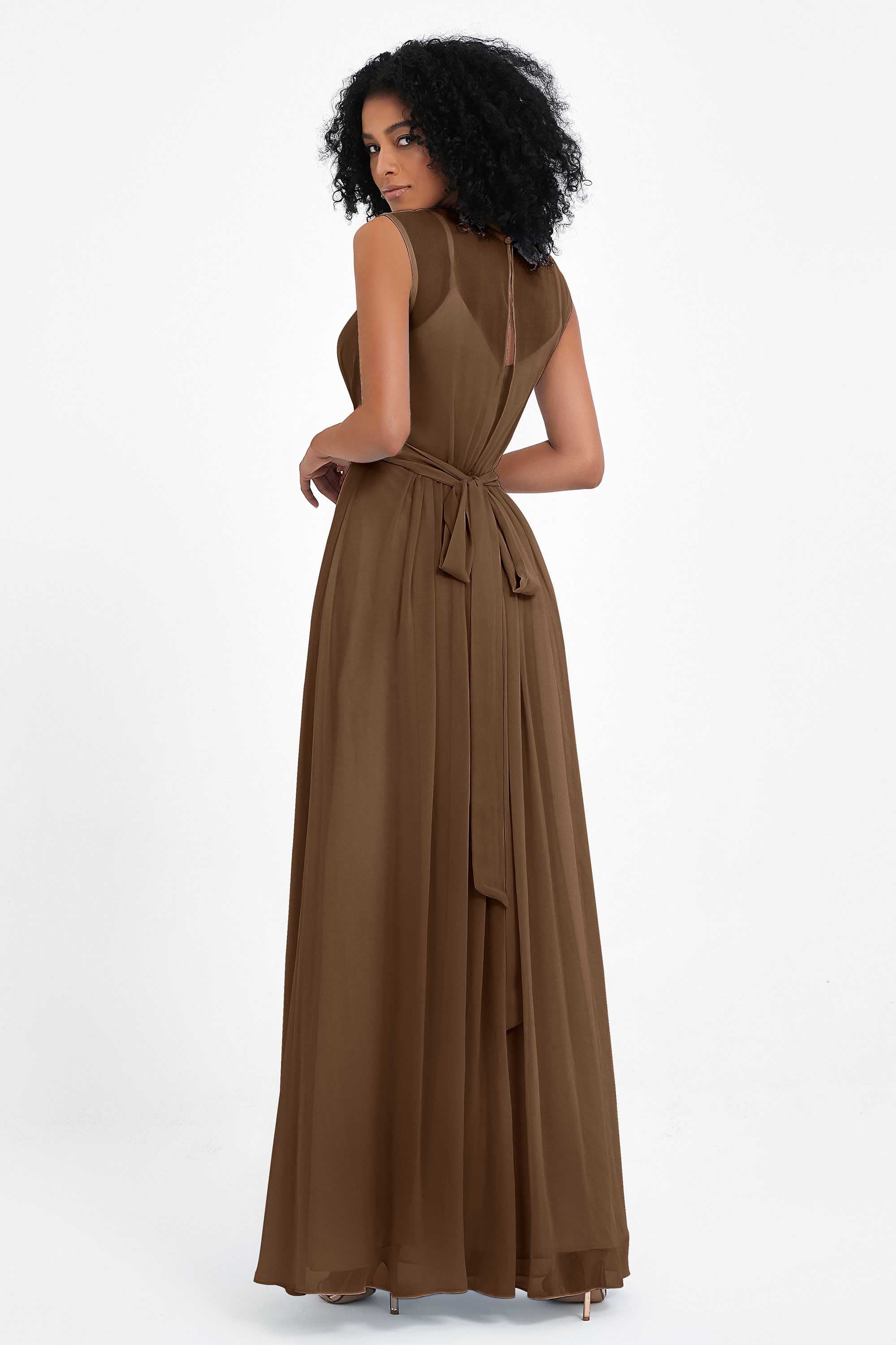 Illusion scoop neckline Chiffon bridesmaid dresses women's formal evening dress gowns