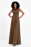 Illusion scoop neckline Chiffon bridesmaid dresses women's formal evening dress gowns