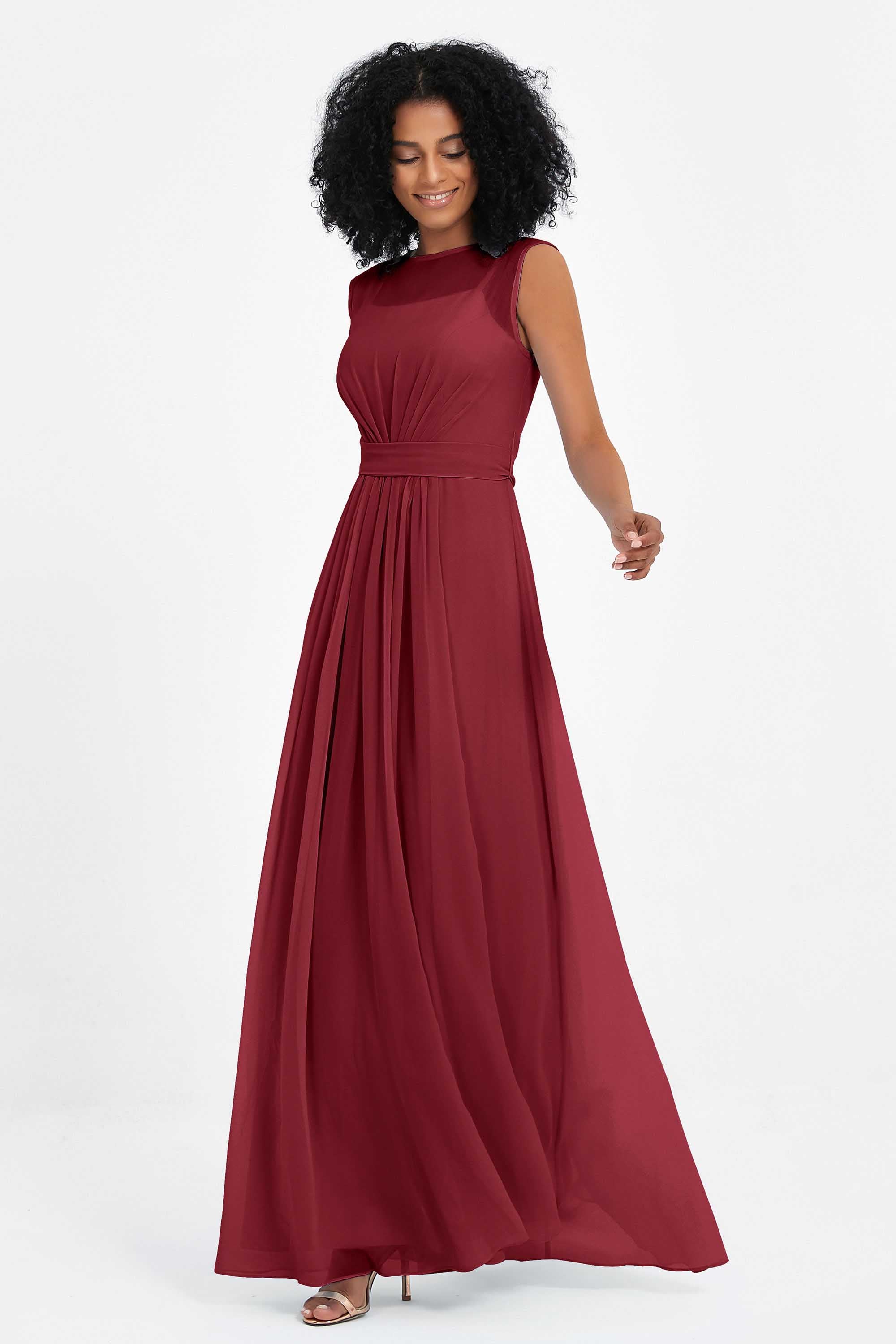 Illusion scoop neckline Chiffon bridesmaid dresses women's formal evening dress gowns