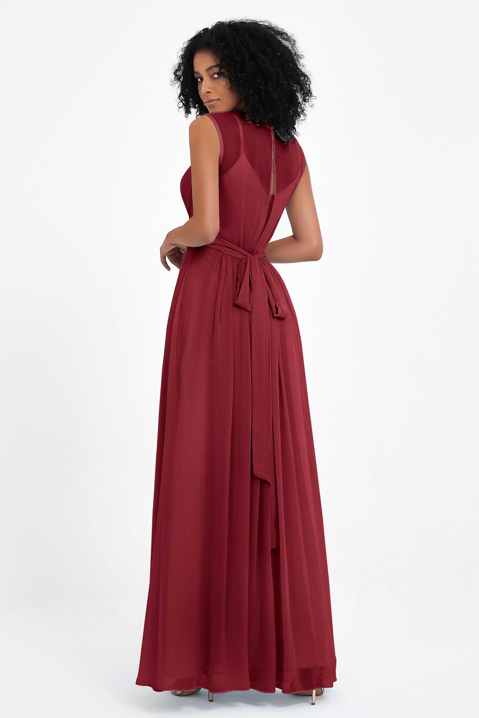 Illusion scoop neckline Chiffon bridesmaid dresses women's formal evening dress gowns