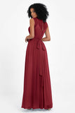 Illusion scoop neckline Chiffon bridesmaid dresses women's formal evening dress gowns