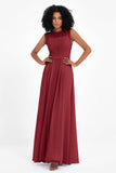 Illusion scoop neckline Chiffon bridesmaid dresses women's formal evening dress gowns