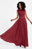 Illusion scoop neckline Chiffon bridesmaid dresses women's formal evening dress gowns