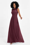 Illusion scoop neckline Chiffon bridesmaid dresses women's formal evening dress gowns