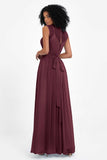 Illusion scoop neckline Chiffon bridesmaid dresses women's formal evening dress gowns