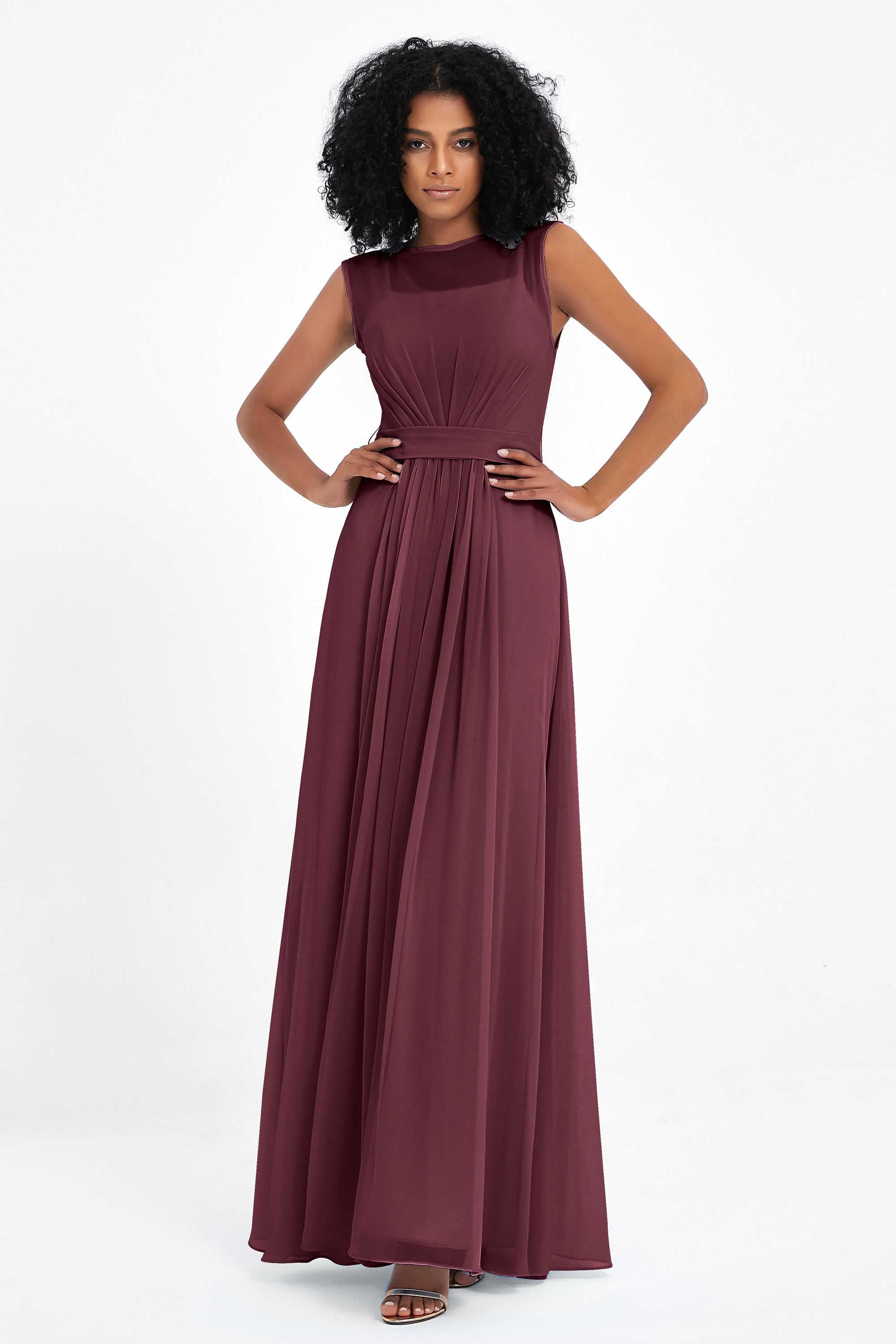 Illusion scoop neckline Chiffon bridesmaid dresses women's formal evening dress gowns