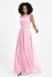 Illusion scoop neckline Chiffon bridesmaid dresses women's formal evening dress gowns