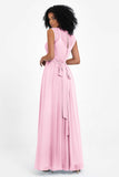 Illusion scoop neckline Chiffon bridesmaid dresses women's formal evening dress gowns