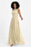 Illusion scoop neckline Chiffon bridesmaid dresses women's formal evening dress gowns