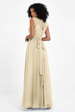 Illusion scoop neckline Chiffon bridesmaid dresses women's formal evening dress gowns
