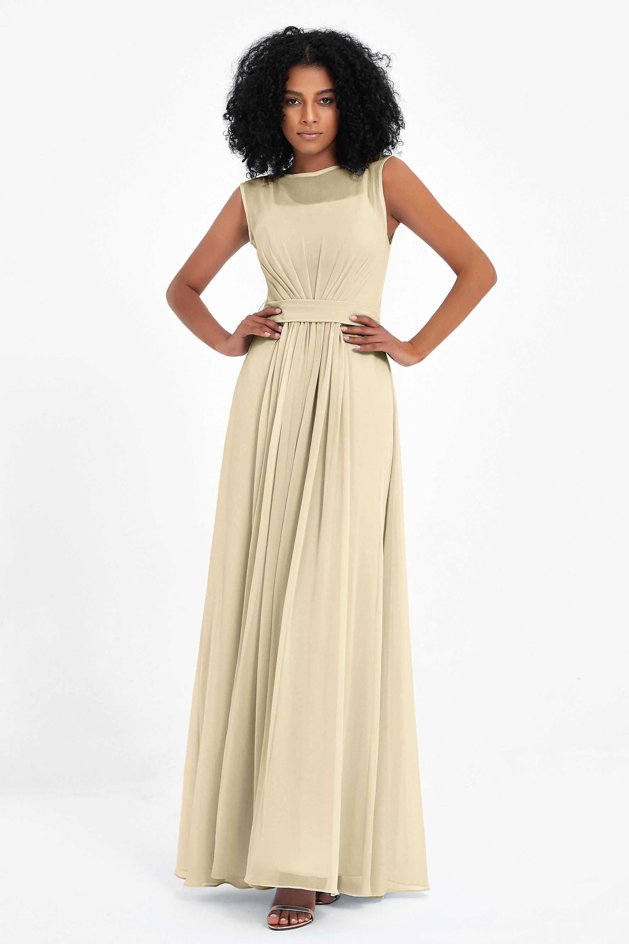 Illusion scoop neckline Chiffon bridesmaid dresses women's formal evening dress gowns