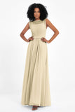 Illusion scoop neckline Chiffon bridesmaid dresses women's formal evening dress gowns