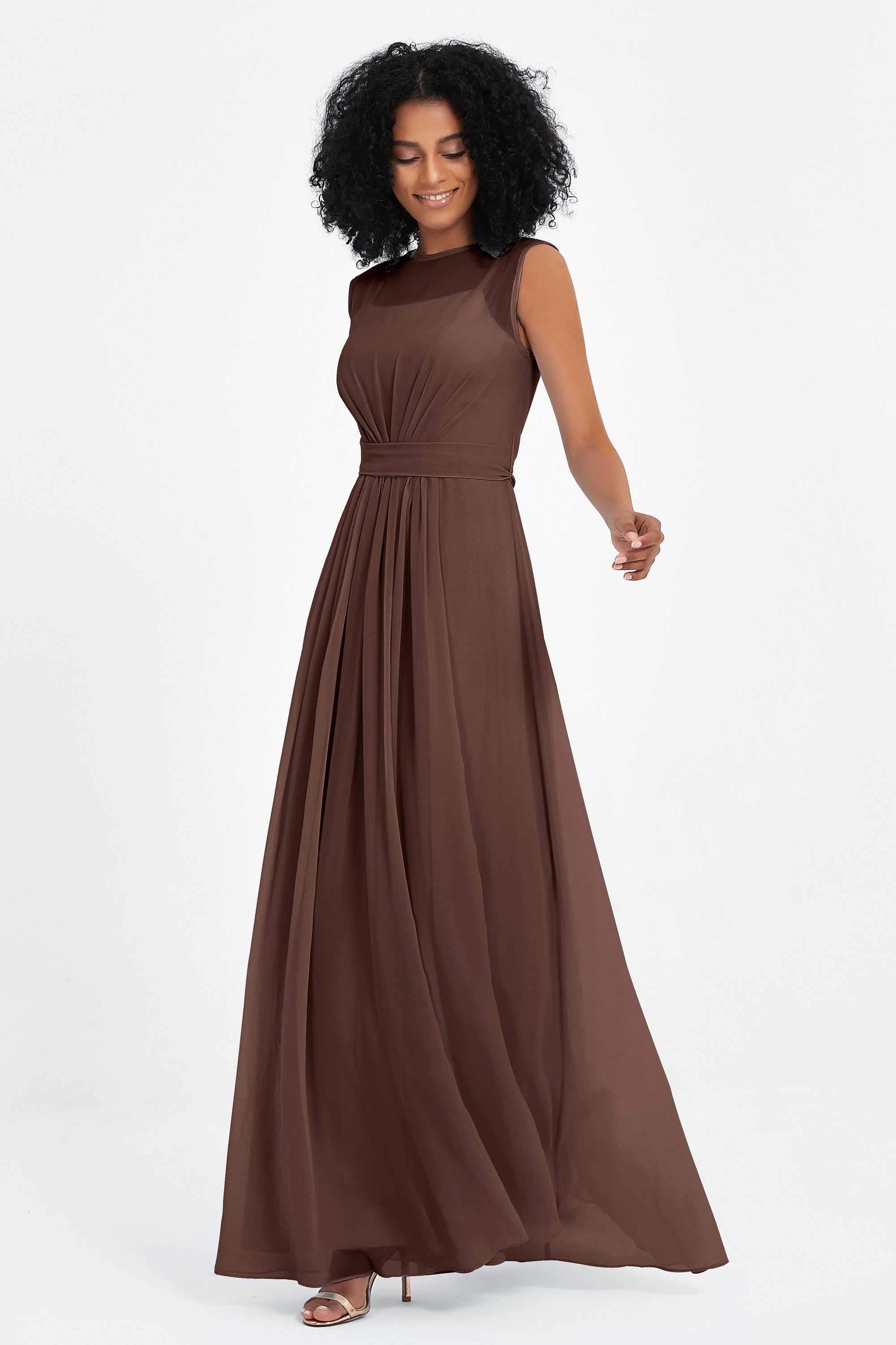 Illusion scoop neckline Chiffon bridesmaid dresses women's formal evening dress gowns