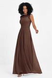 Illusion scoop neckline Chiffon bridesmaid dresses women's formal evening dress gowns