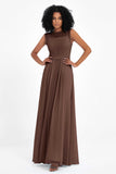Illusion scoop neckline Chiffon bridesmaid dresses women's formal evening dress gowns