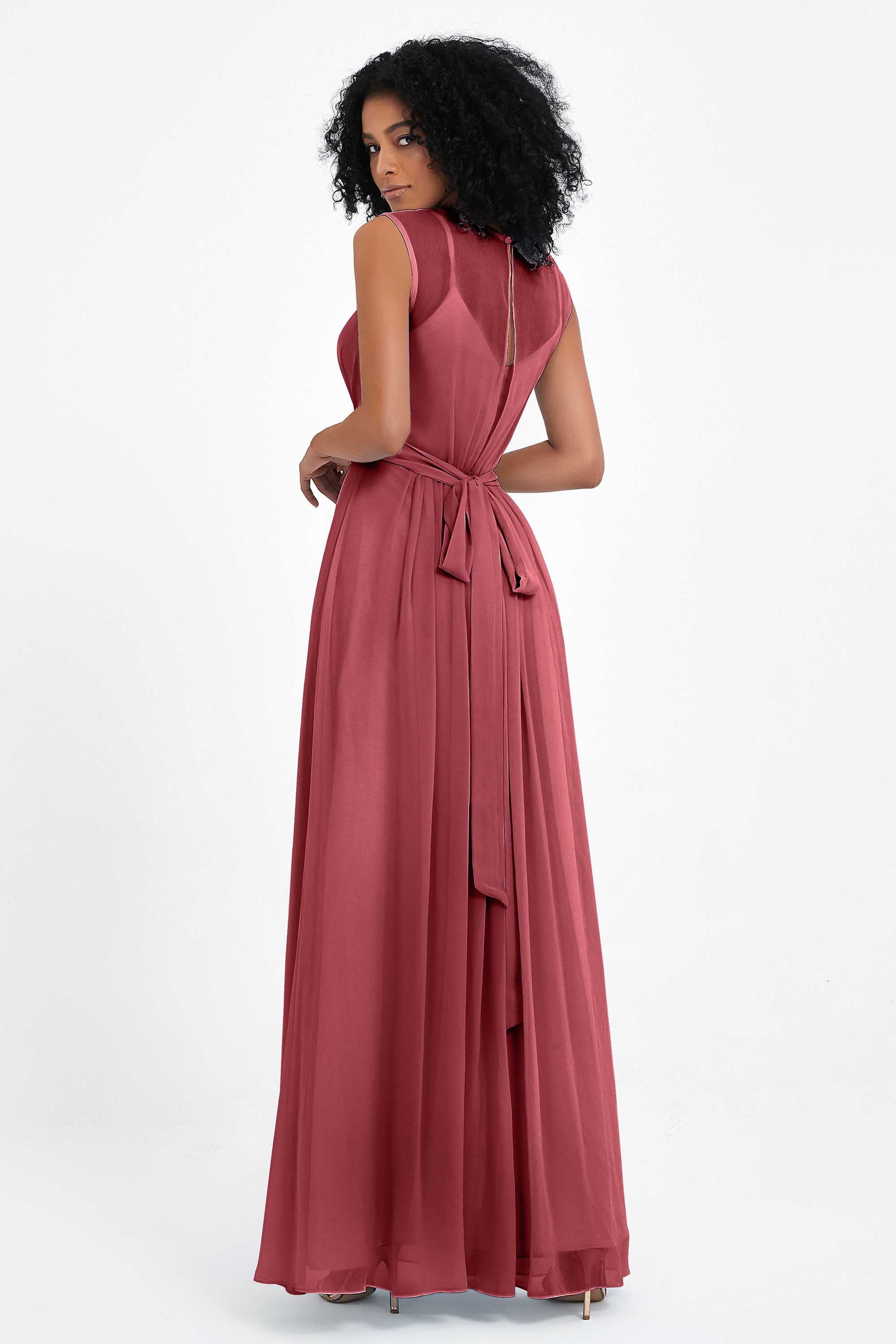Illusion scoop neckline Chiffon bridesmaid dresses women's formal evening dress gowns