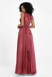 Illusion scoop neckline Chiffon bridesmaid dresses women's formal evening dress gowns