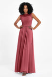 Illusion scoop neckline Chiffon bridesmaid dresses women's formal evening dress gowns