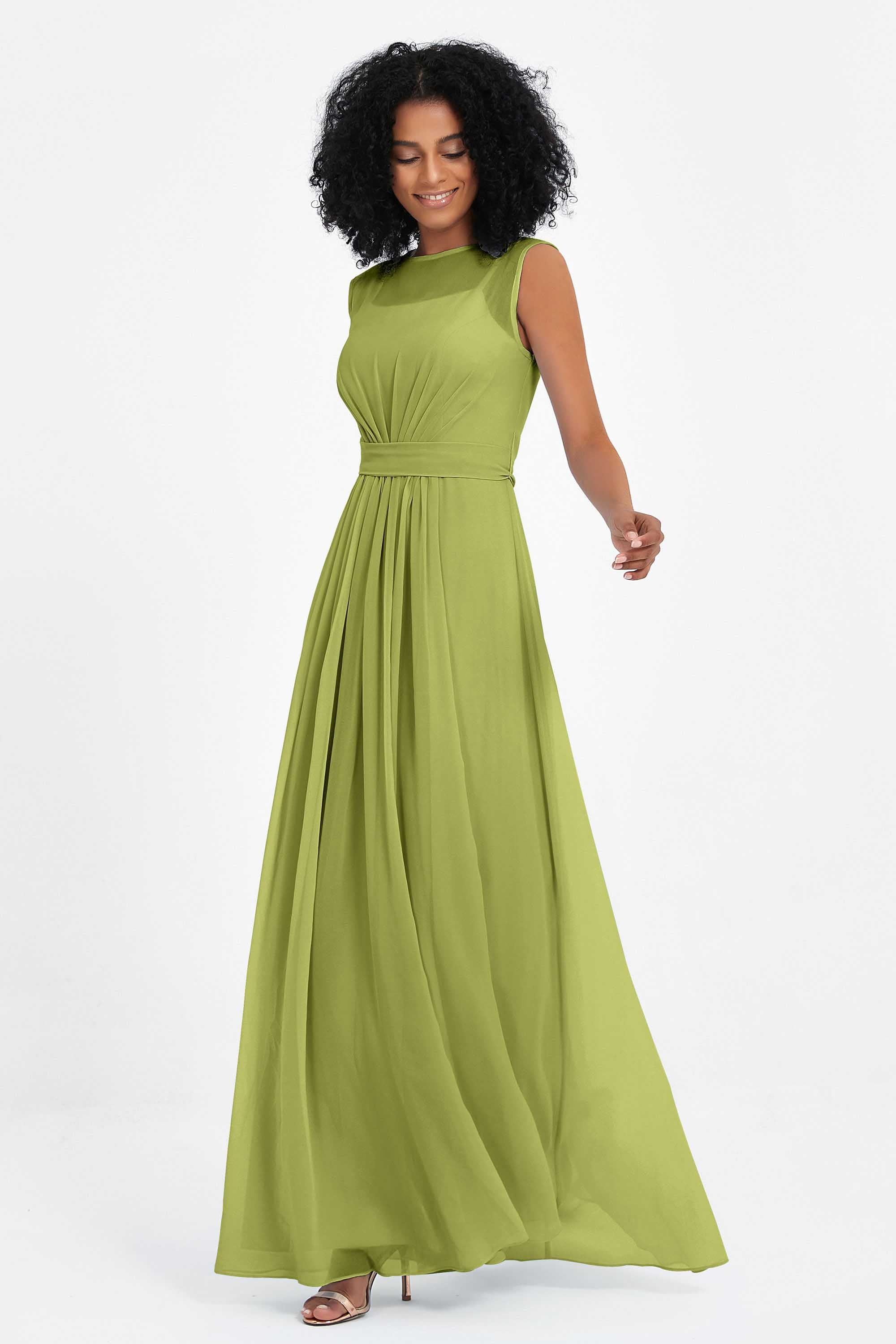Illusion scoop neckline Chiffon bridesmaid dresses women's formal evening dress gowns