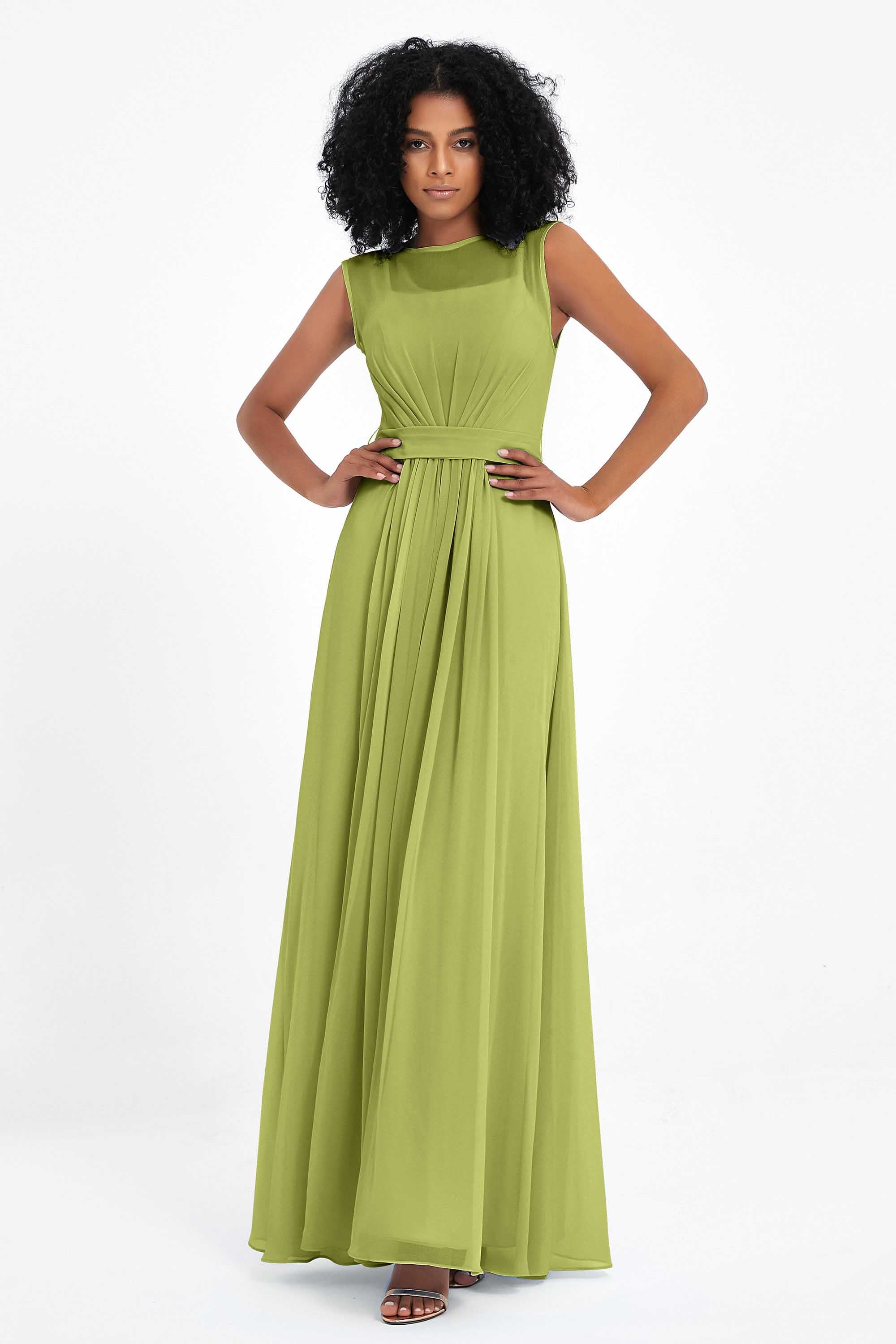 Illusion scoop neckline Chiffon bridesmaid dresses women's formal evening dress gowns
