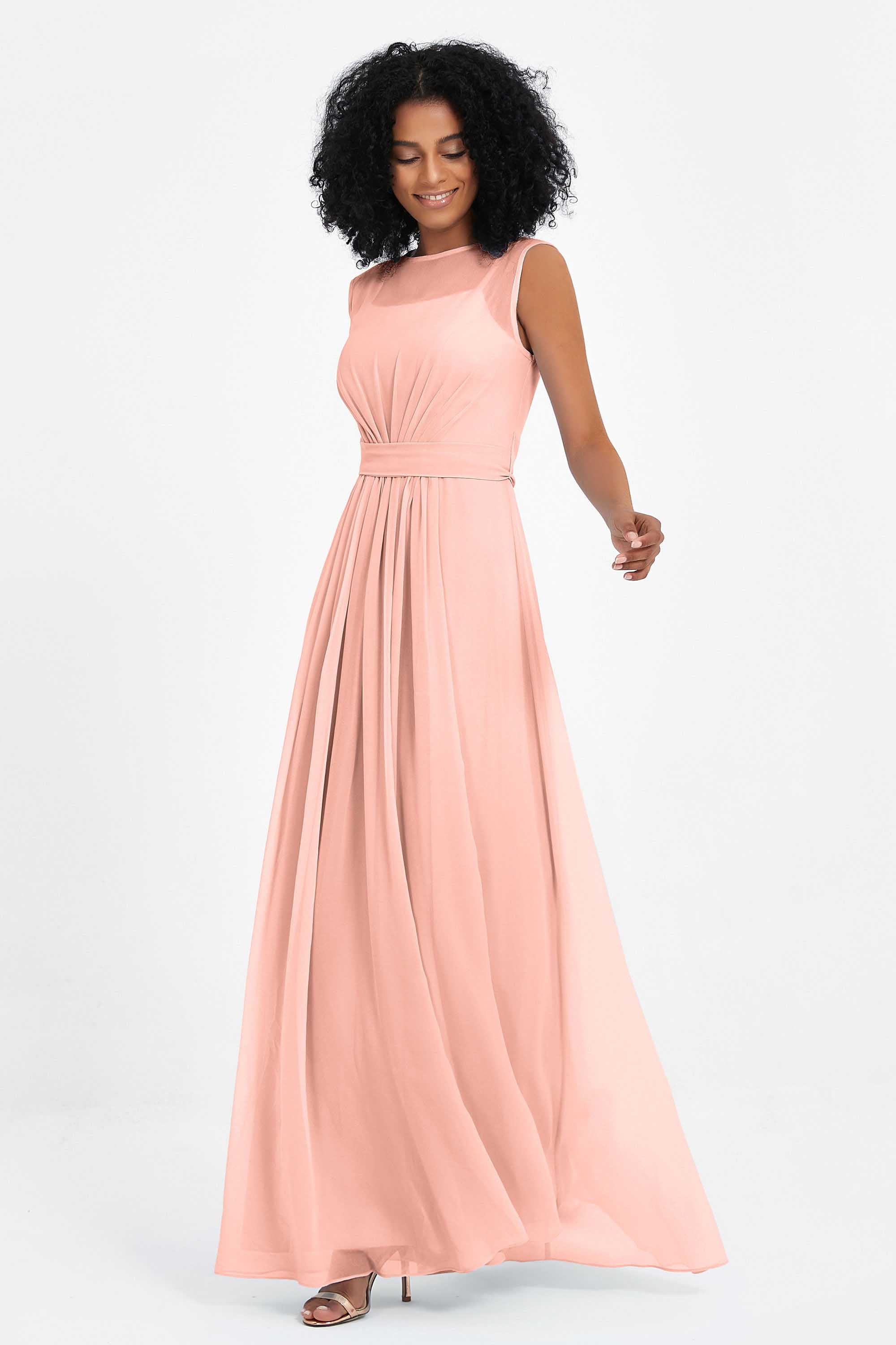 Illusion scoop neckline Chiffon bridesmaid dresses women's formal evening dress gowns