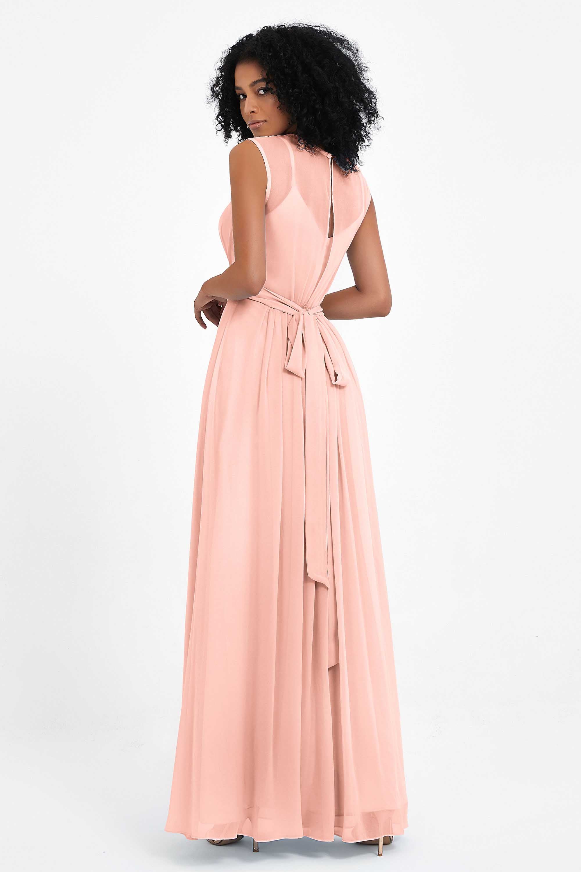 Illusion scoop neckline Chiffon bridesmaid dresses women's formal evening dress gowns
