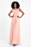 Illusion scoop neckline Chiffon bridesmaid dresses women's formal evening dress gowns
