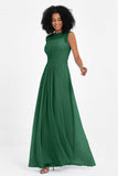 Illusion scoop neckline Chiffon bridesmaid dresses women's formal evening dress gowns