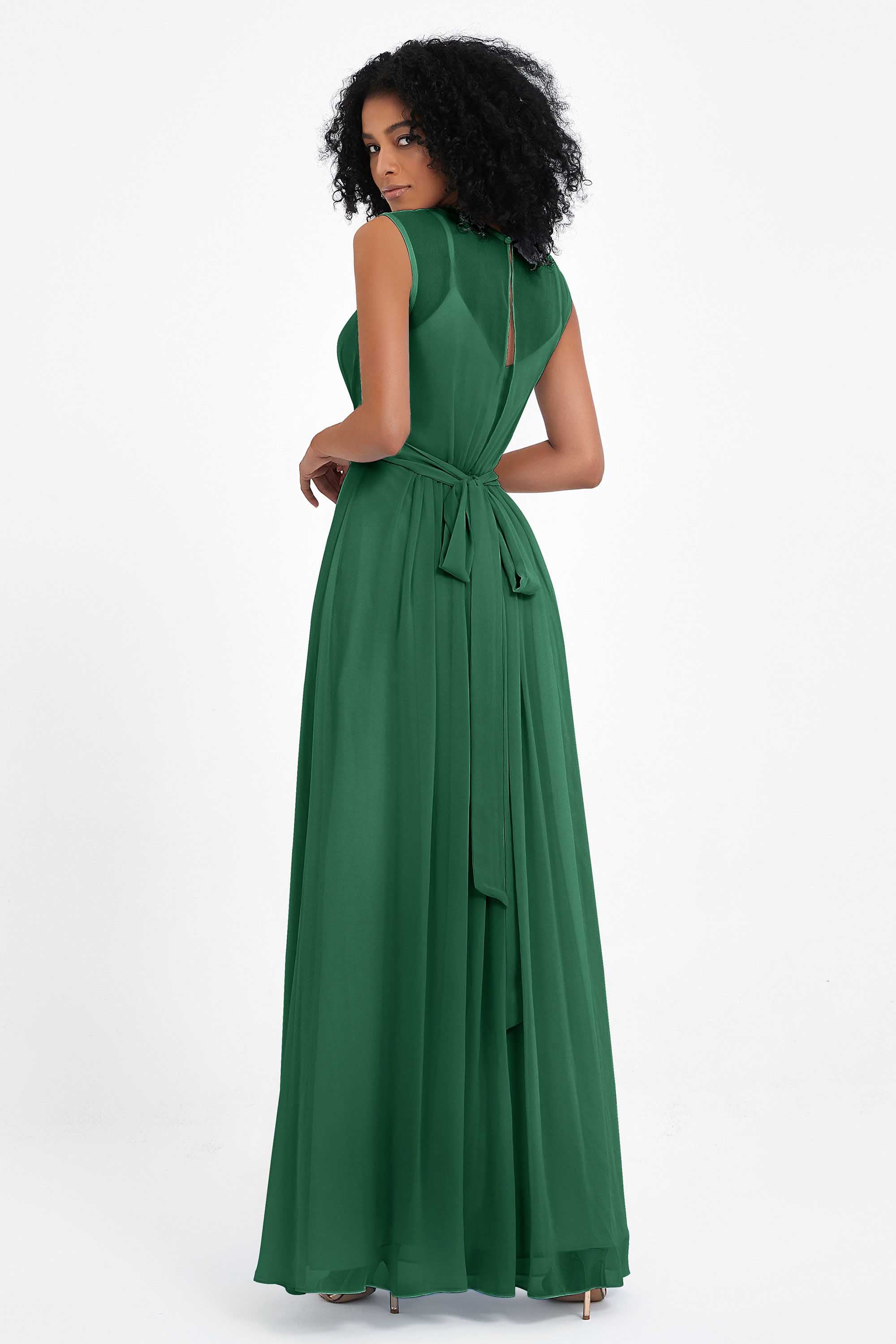 Illusion scoop neckline Chiffon bridesmaid dresses women's formal evening dress gowns