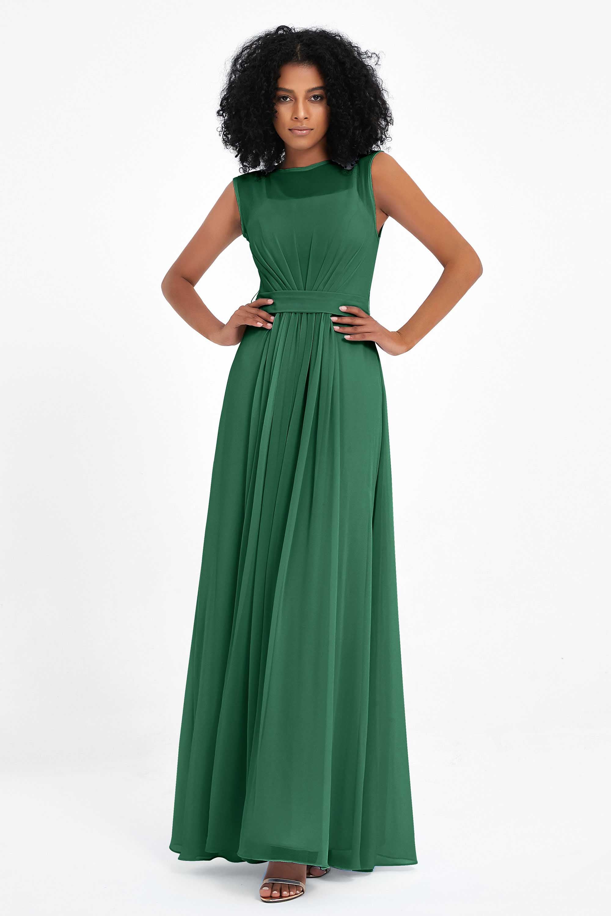 Illusion scoop neckline Chiffon bridesmaid dresses women's formal evening dress gowns