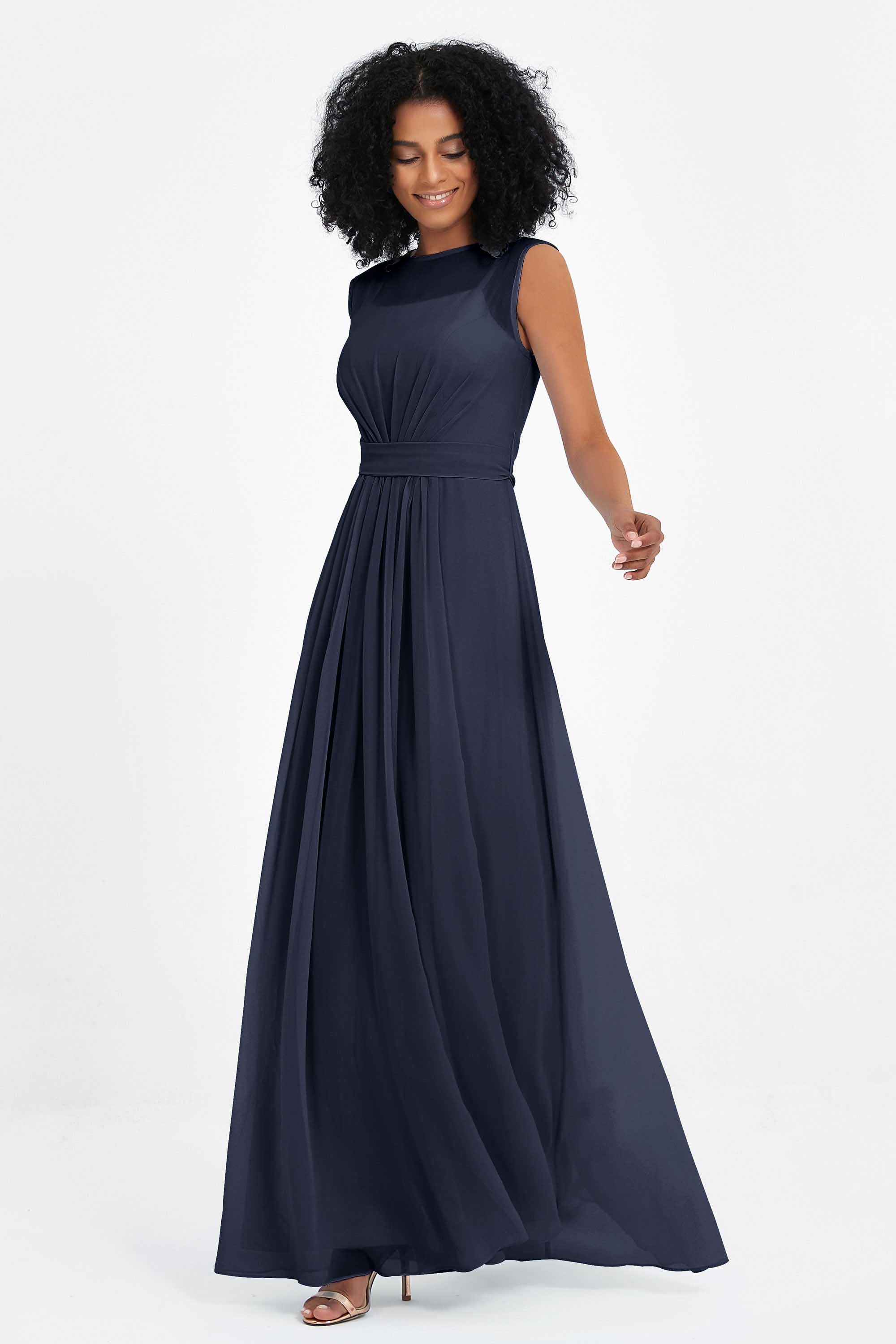 Illusion scoop neckline Chiffon bridesmaid dresses women's formal evening dress gowns