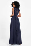 Illusion scoop neckline Chiffon bridesmaid dresses women's formal evening dress gowns