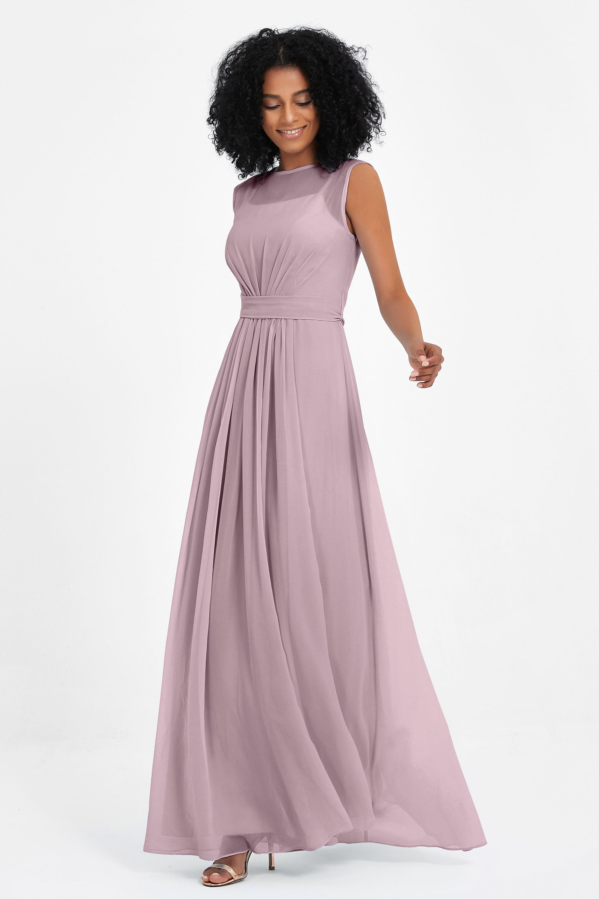 Illusion scoop neckline Chiffon bridesmaid dresses women's formal evening dress gowns