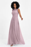 Illusion scoop neckline Chiffon bridesmaid dresses women's formal evening dress gowns