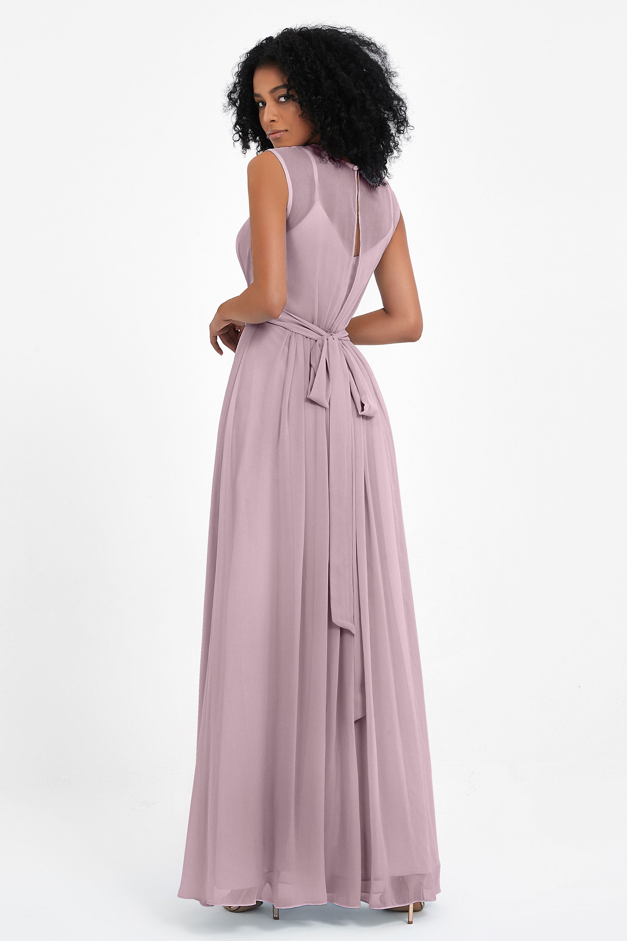 Illusion scoop neckline Chiffon bridesmaid dresses women's formal evening dress gowns