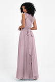 Illusion scoop neckline Chiffon bridesmaid dresses women's formal evening dress gowns