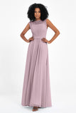 Illusion scoop neckline Chiffon bridesmaid dresses women's formal evening dress gowns