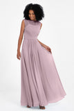 Illusion scoop neckline Chiffon bridesmaid dresses women's formal evening dress gowns