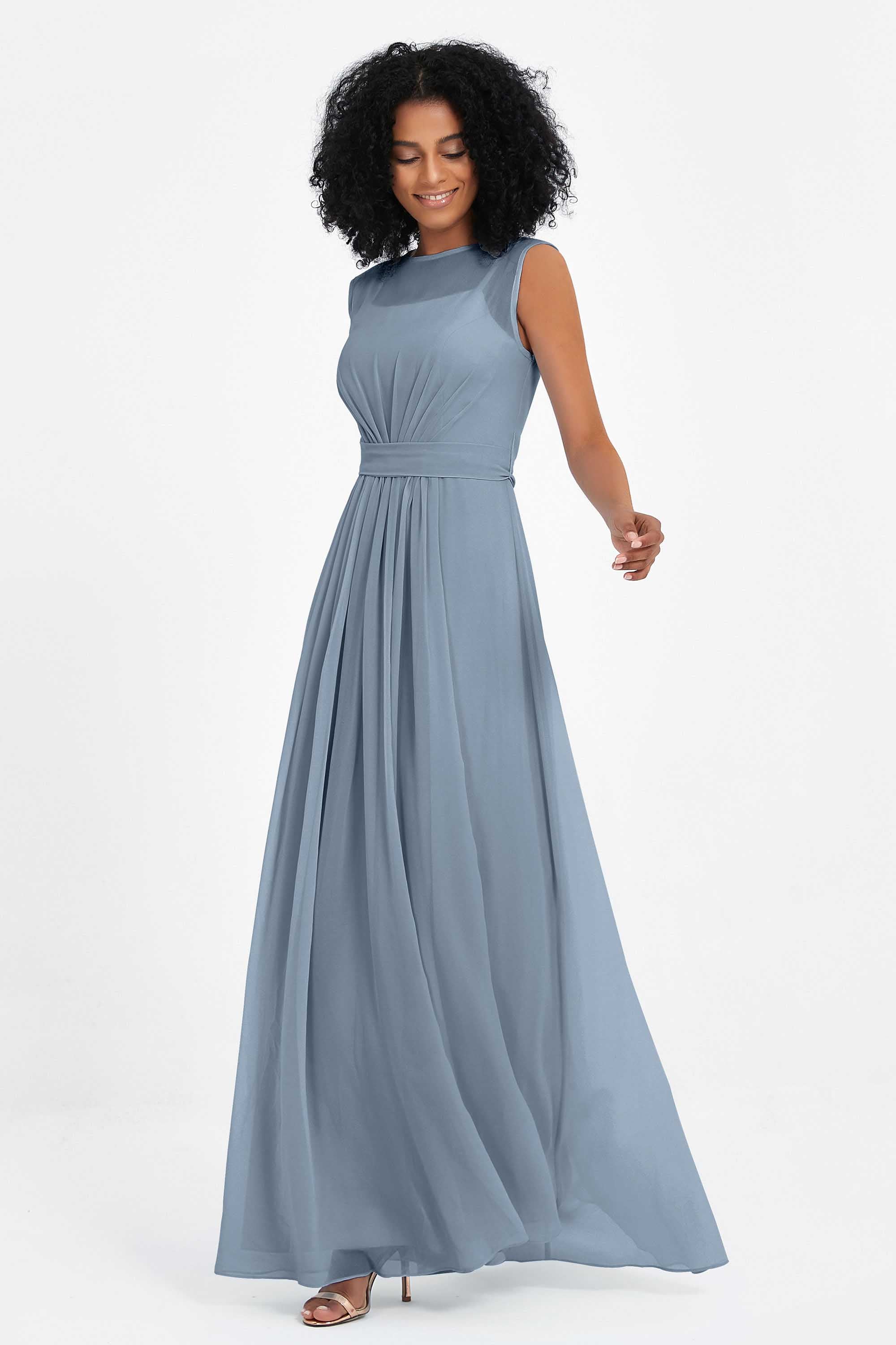 Illusion scoop neckline Chiffon bridesmaid dresses women's formal evening dress gowns