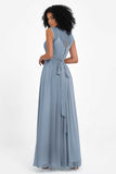 Illusion scoop neckline Chiffon bridesmaid dresses women's formal evening dress gowns