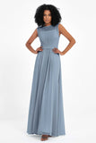Illusion scoop neckline Chiffon bridesmaid dresses women's formal evening dress gowns