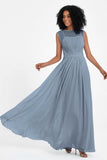 Illusion scoop neckline Chiffon bridesmaid dresses women's formal evening dress gowns